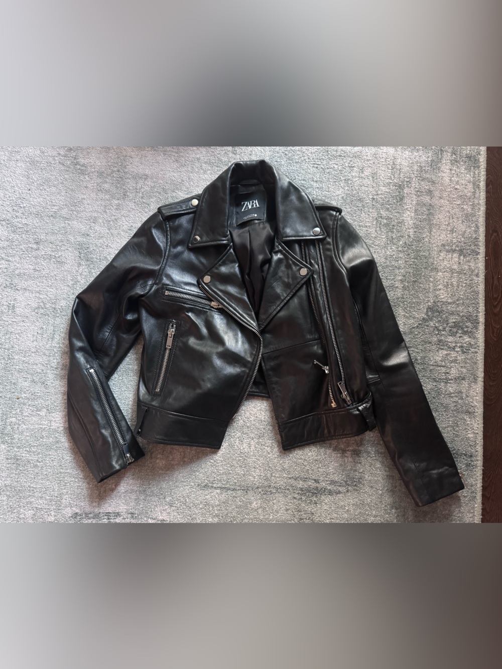 Zara Black Genuine Leather Biker Jacket